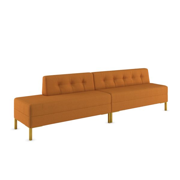 Kensington bowling lane sofa with single line tufting and metal legs