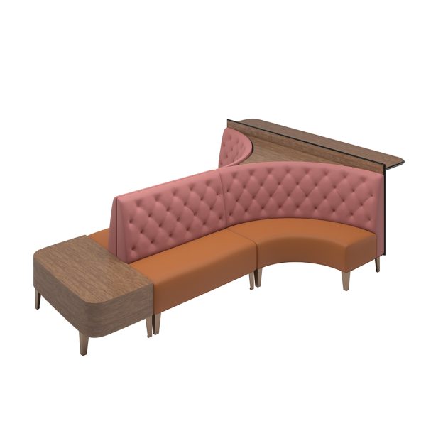 Encore commercial bowling lane sofa with table drink rail