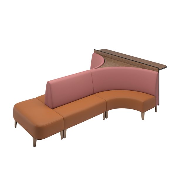 Encore commercial bowling lane sofa with drink rail