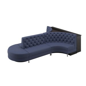 Perfect Game 2.0 diamond-tufted sofa with recessed toekick and drink rail for bowling lanes