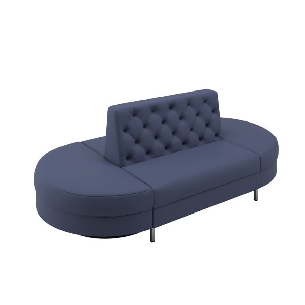 Perfect Game 2.0 diamond-tufted sofa with recessed toekick and drink rail for mini bowling lanes