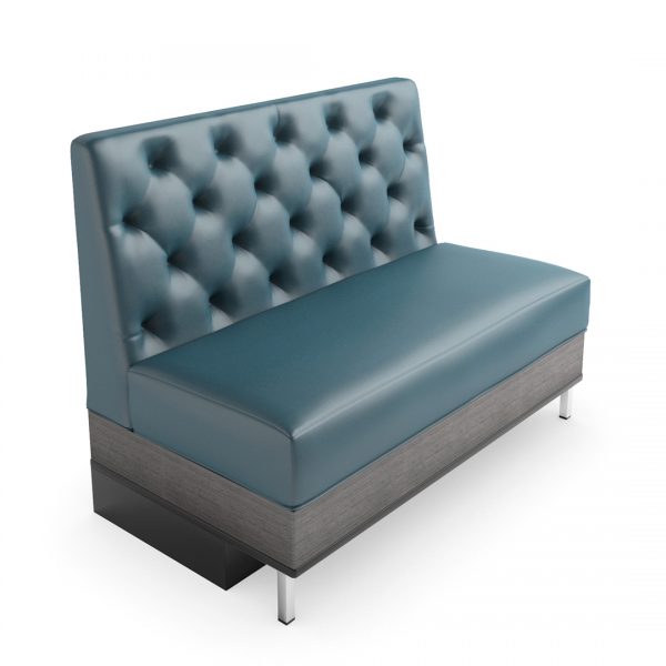 bowling sofa with diamond tufting and recessed toe kick