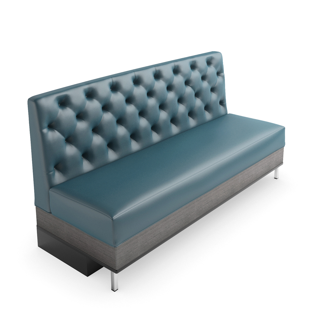 bowling sofa with diamond tufting and recessed toe kick