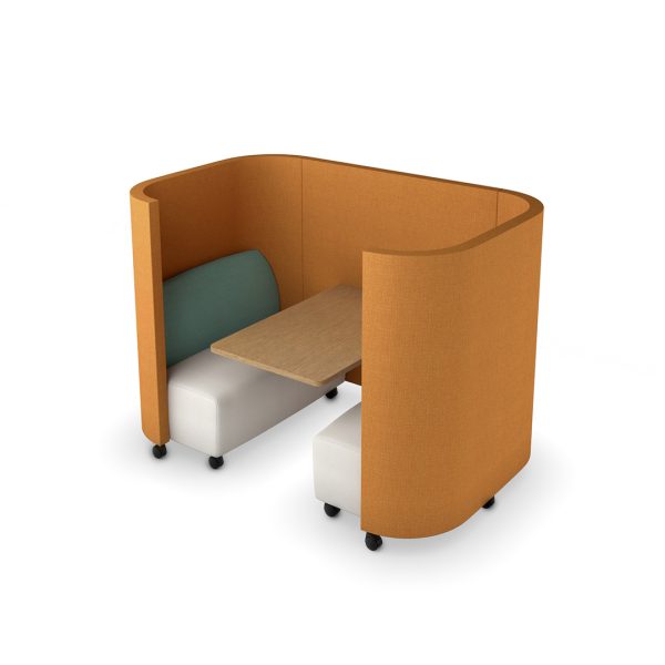 Bondi commercial seating pod with built in table and casters