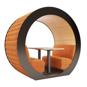 Helix Pod with orange booth seating and table