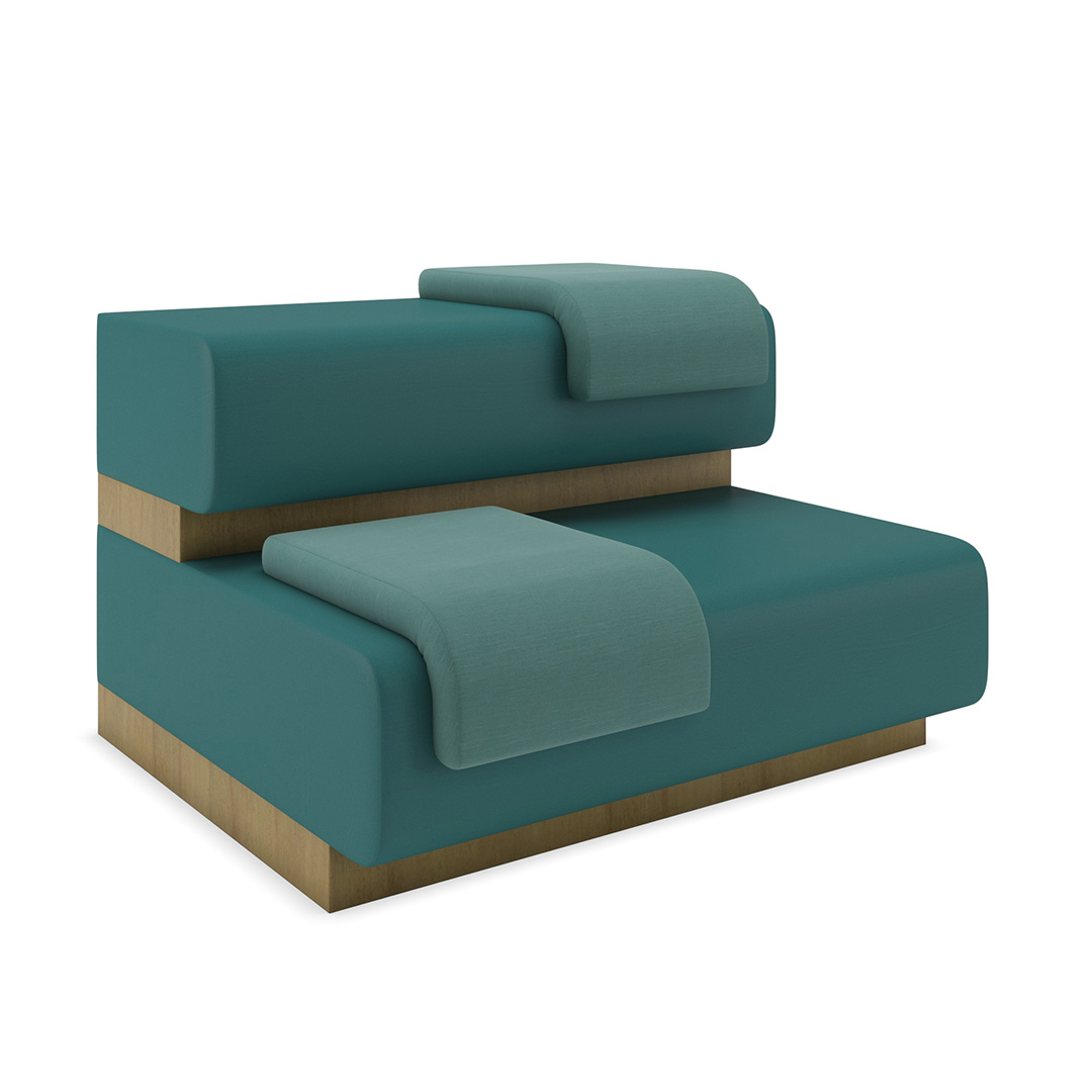 commercial tiered modular seating system with upholstered seats