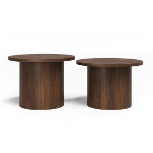 Orbit Nesting Tables in wood grain laminate drum style